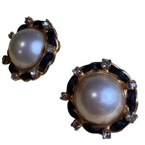 Chanel Vintage Faux Pearl, Strass & Woven Leather Clip-On Earrings